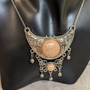 Paparazzi Silver Crescent and Stone Statement Necklace